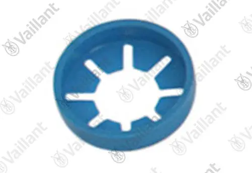 Blaue Rosette von Vaillant mit sechs Aussparungen, geeignet für technische Anwendungen. Rundes Design ohne erkennbare Maße oder Artikelnummer.